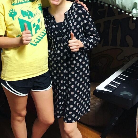 Old Navy Casual Floral Medallion Print MicroPleat front Tshirt Dress Navy XS - Picture 7 of 12